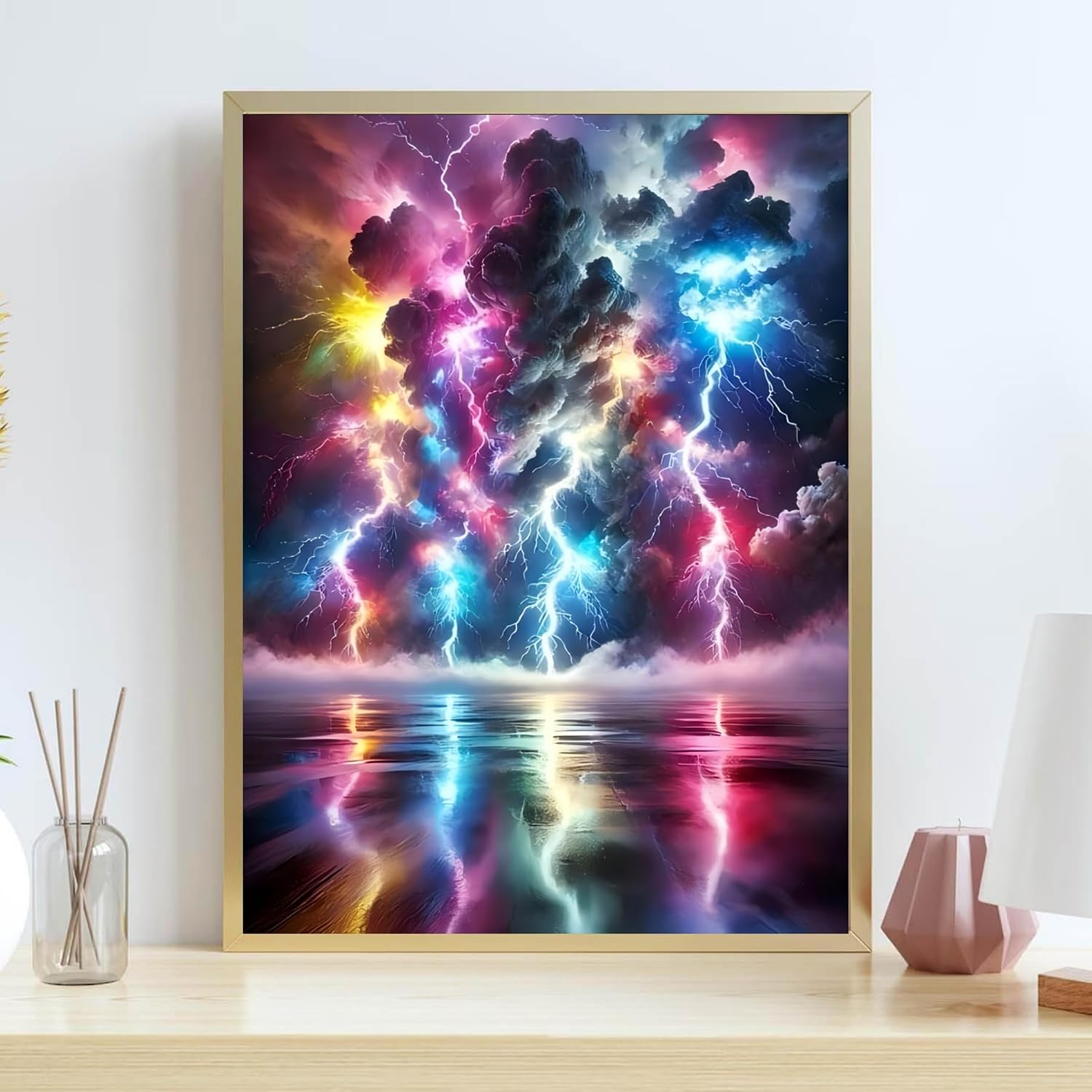 puonidwo 5D Colorful Lightning Diamond Art Kits for Adults Beginners,DIY Full Round Drill Diamond Painting Kits, Paint by Diamonds Dot Gem Art,Home Wall Decor 12X 16 Inch image 3