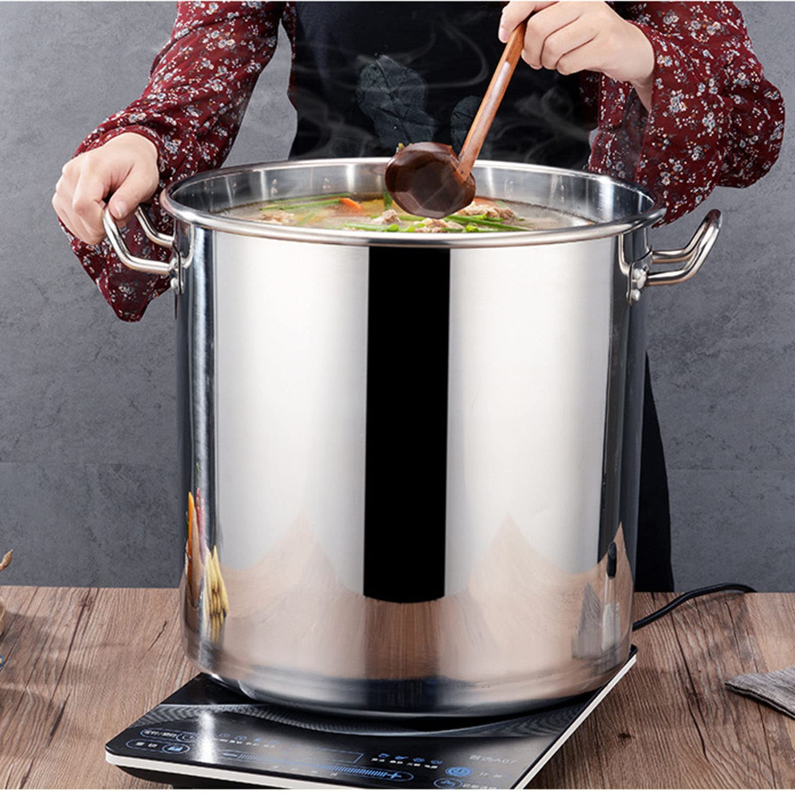 Lar Set di pentole in acciaio inox con coperchio, fondo Cosite a 3 strati, per zuppe a induzione, 50 x 28 cm e 30 x 20 cm ad alta capacità