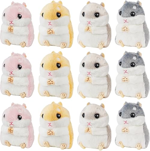 12 piezas de lindo hámster de peluche a granel, muñeco de peluche pequeño con cadena para niños y niñas, regalos de fiesta, rellenos de bolsas de