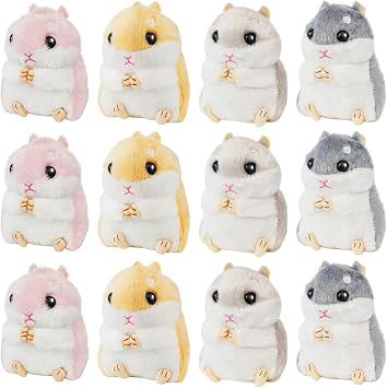 12 Pieces Cute Hamster Stuffed Animal Bulk Hamsters Plush Toy Small Stuffed Doll with Chain for Kid Boy Girl Party Favors Goodie Bag Fillers Carnival Prizes Birthday Gift, 4 Inches Lovely Style