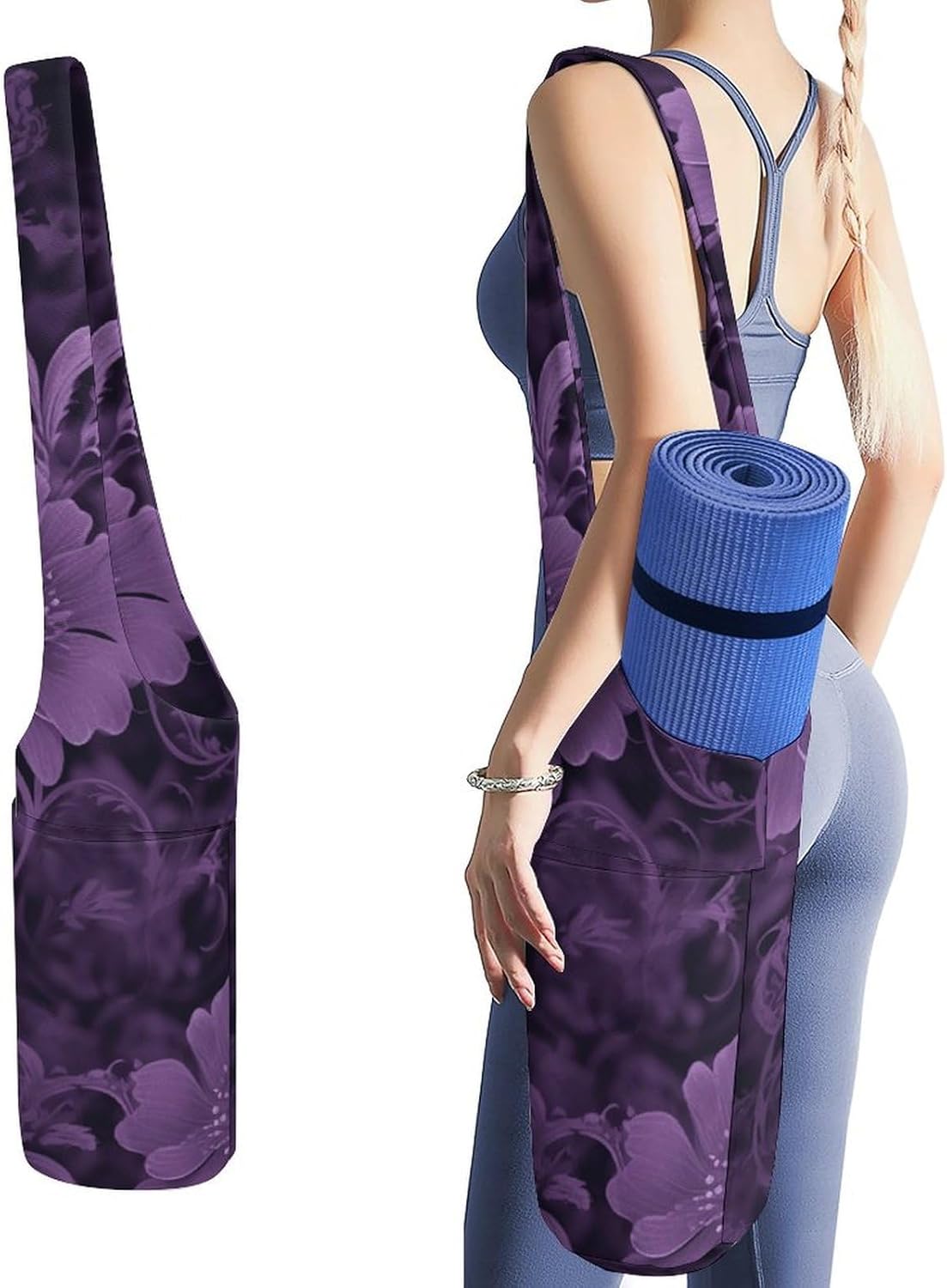 Purple Yoga Mat Bag Yoga Backpack Multi Pocket Exercise Yoga Mat Carrier Multi-Functional Storage Bag for Pilates Beach Travel And Everyday Use