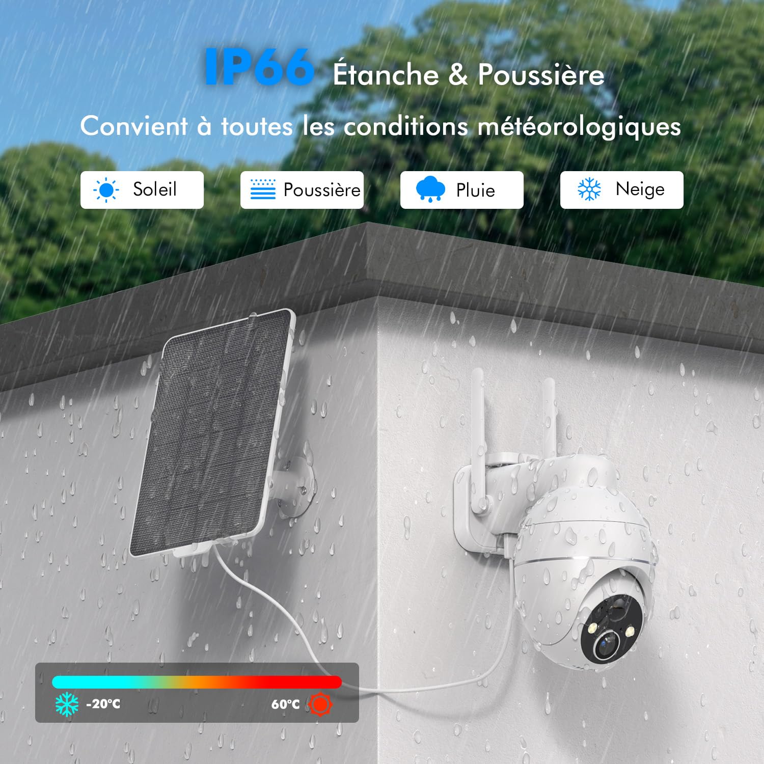 5MP Camera Surveillance WiFi Exterieure sans Fil Batterie - 2.4GHz Caméra de Surveillance, Autonomie du Panneau Solaire, 360° PTZ, Vision Nocturne Couleur, PIR Sirène (5MP)