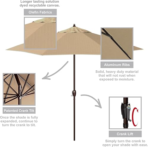 Vista 38 de Sombrilla California Umbrella de 9 pies, de olefina, con inclinación automática y mástil de aluminio bañado en bronce, Rojo, Rojo