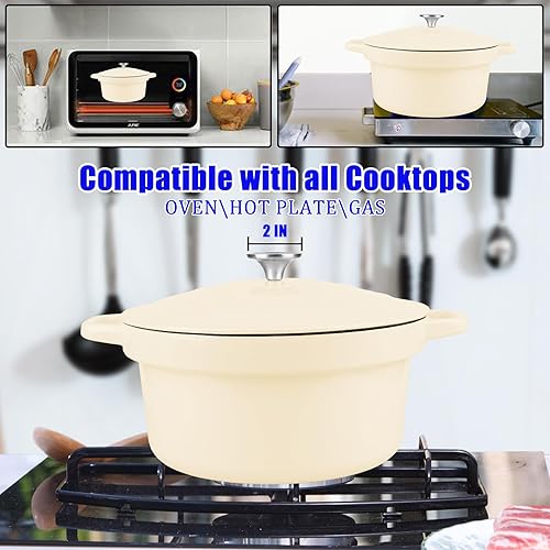 Miniatura 10 de CUKOR Olla holandesa de 7 cuartos de galón con tapa, hornos holandeses de cerámica para hornear pan de masa madre, olla de hierro fundido esmaltado,