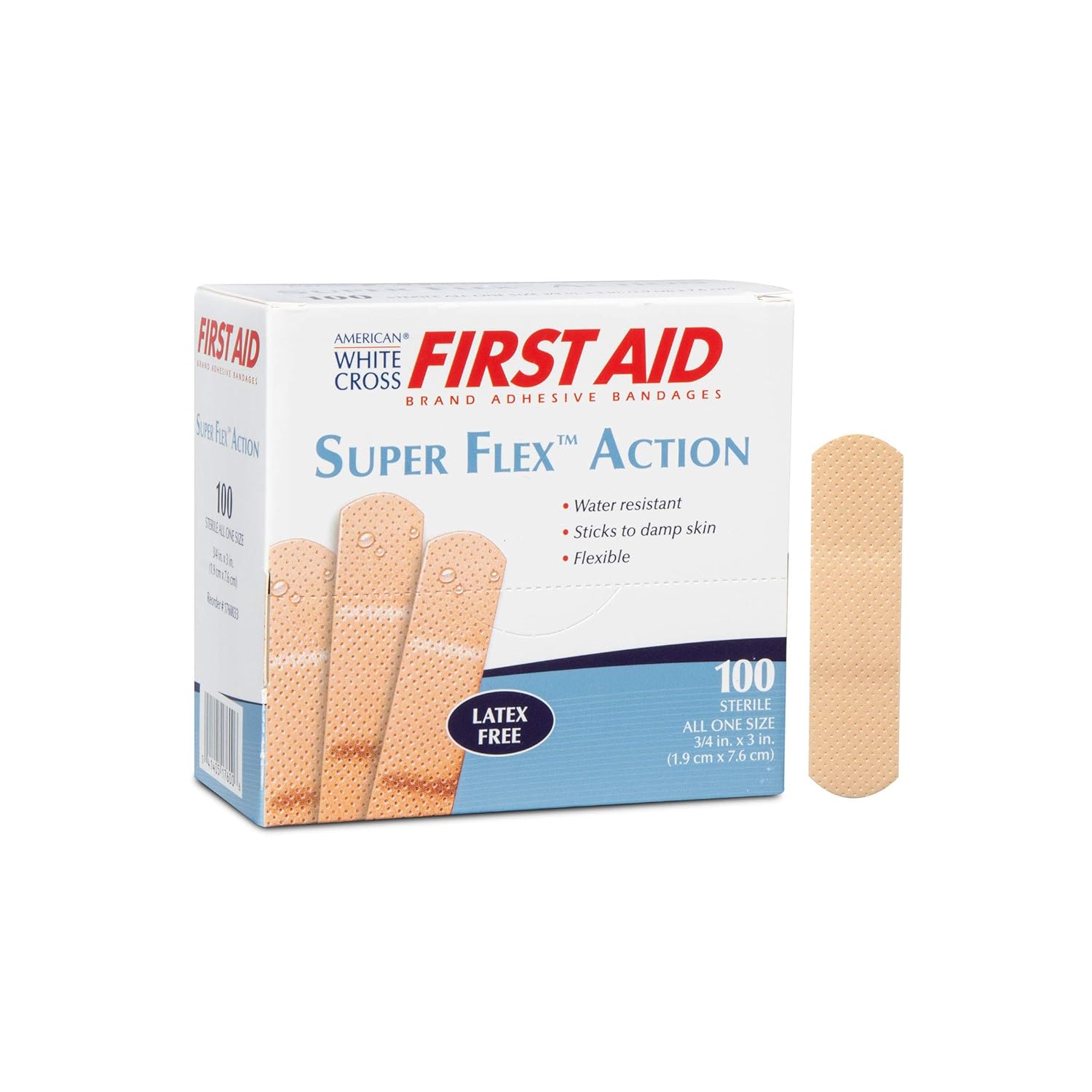 American White Cross Super Flex Foam Adhesive Strips, Sterile, 3/4" x 3", 100/Box, 12 Box/Case (Pack of 1200)