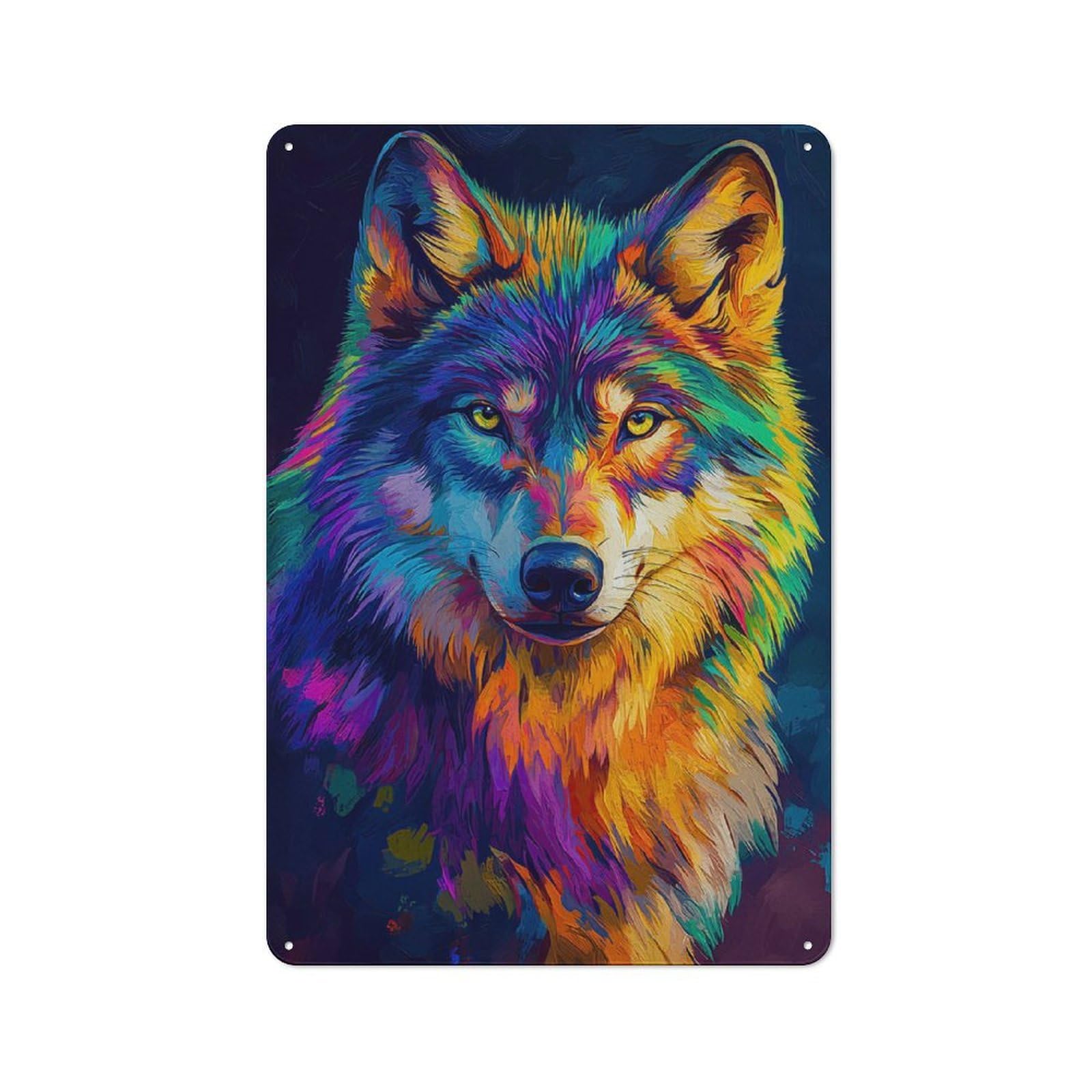 Junmoney Colorful Wolf Portrait Tin Wall Plaque 30X20cm With For Garage Wall, For Collectors Of Retro Metal Wall Decor
