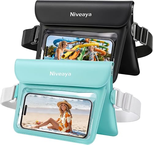 Niveaya Double e Waterproof Fanny Pack, IPX8 Waterproof Dry Bag Waist Pouch for Beach, Kayaking, Swimming, Boat Travel Essentials, Waterproof Phone Bag & Passport Holder for Women Men(2 Pack)