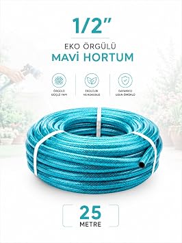 Beylini 1/2" 25 Metre  rg l  Bah e Hortumu Balkon Bah e Sulama Temizlik Ara  Y kama Su Hortumu Dolanmaz K r lmaz Ye il Mavi, 1/2" 25 MT