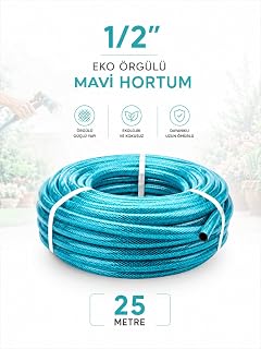 Beylini 1/2" 25 Metre Örgülü Bahçe Hortumu Balkon Bahçe Sulama Temizlik Araç Yıkama Su Hortumu Dolanmaz Kırılmaz Yeşil (Mavi, 1/2" 25 MT)