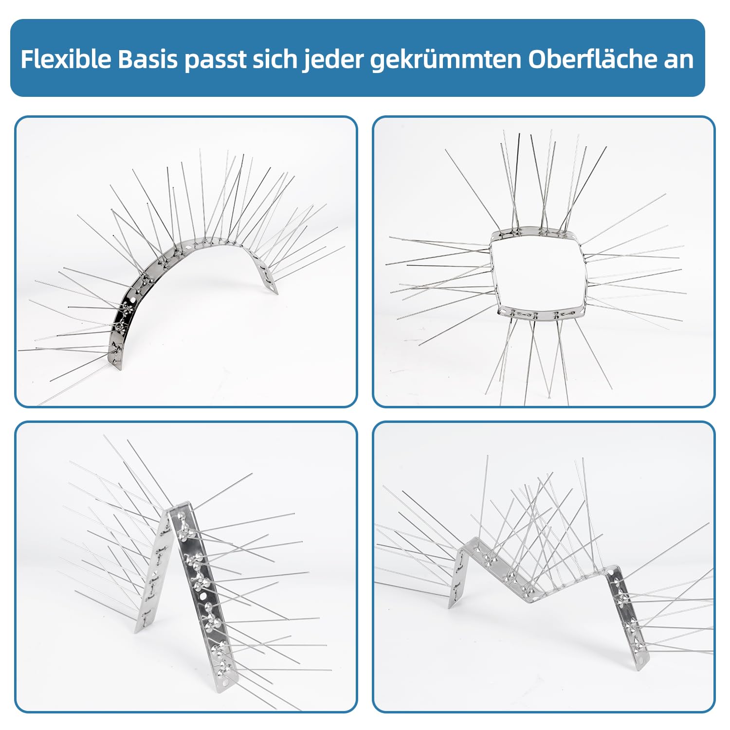 Vogelabwehr Spikes vormontiert für Dach und Fenster, Taubenabwehr Spikes Edelstahl Vogelschreck und Vogelschutz für Krähen, Möwen und kleine Vögel, Vogelabwehrspikes Set Abdeckung 10. 56Meter