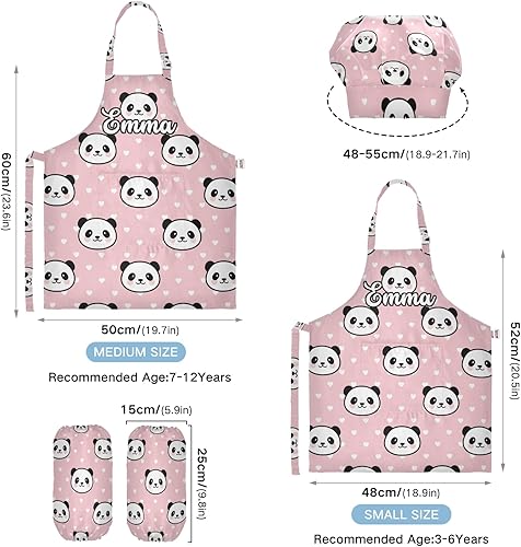 Miniatura 3 de Juego de 3 delantales personalizados para niños y chef, diseño de panda de dibujos animados para niños