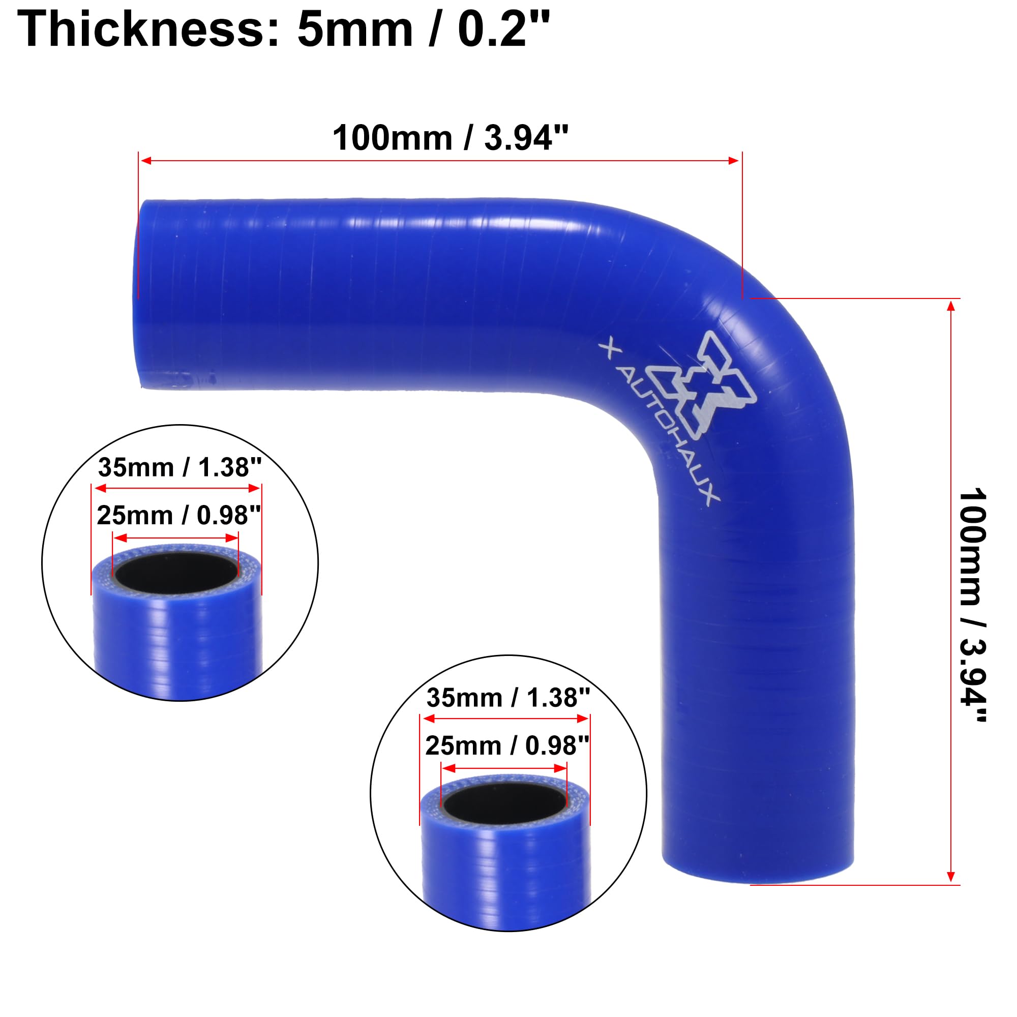 X AUTOHAUX 100mm Lunghezza 25mm Interno Dia 90 Grado Silicone Tubo per