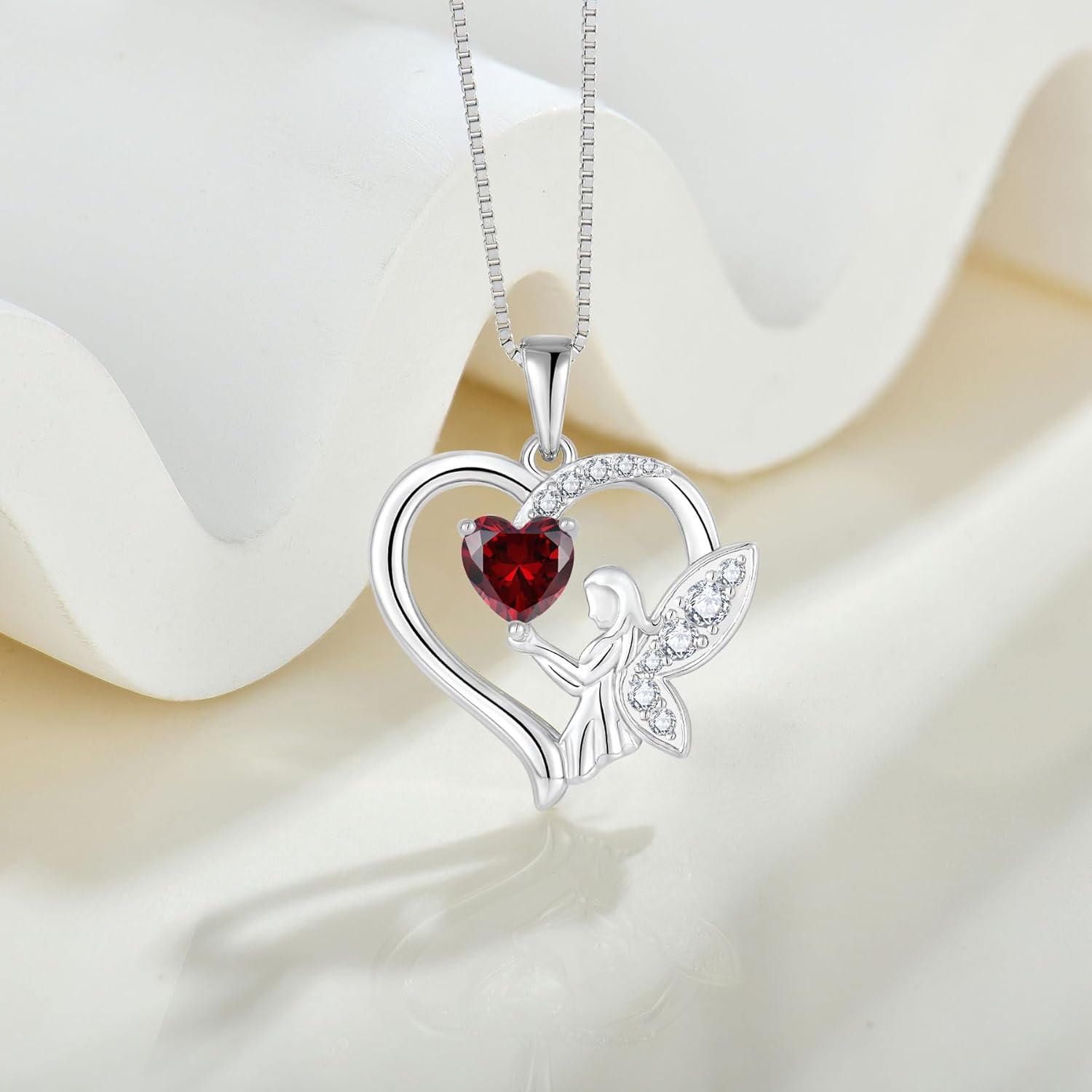 Guardian Angel Necklace 925 Sterling Silver Heart Angel Wings Pendant Birthstone Jewelry for Women - Image 4