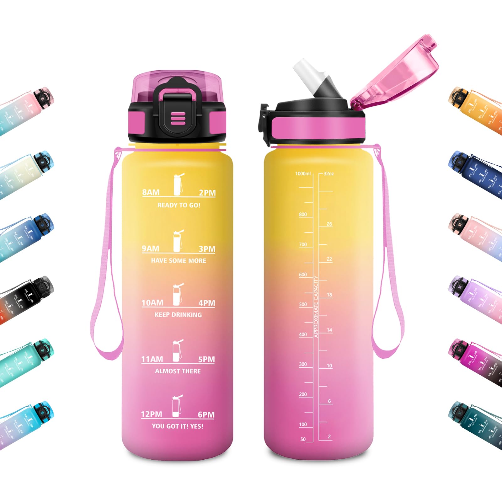 JAPORIA 1L Water Bottle Motivational Water Bottle with Straw, Leak Proof, Time Indicator, Office Hiking