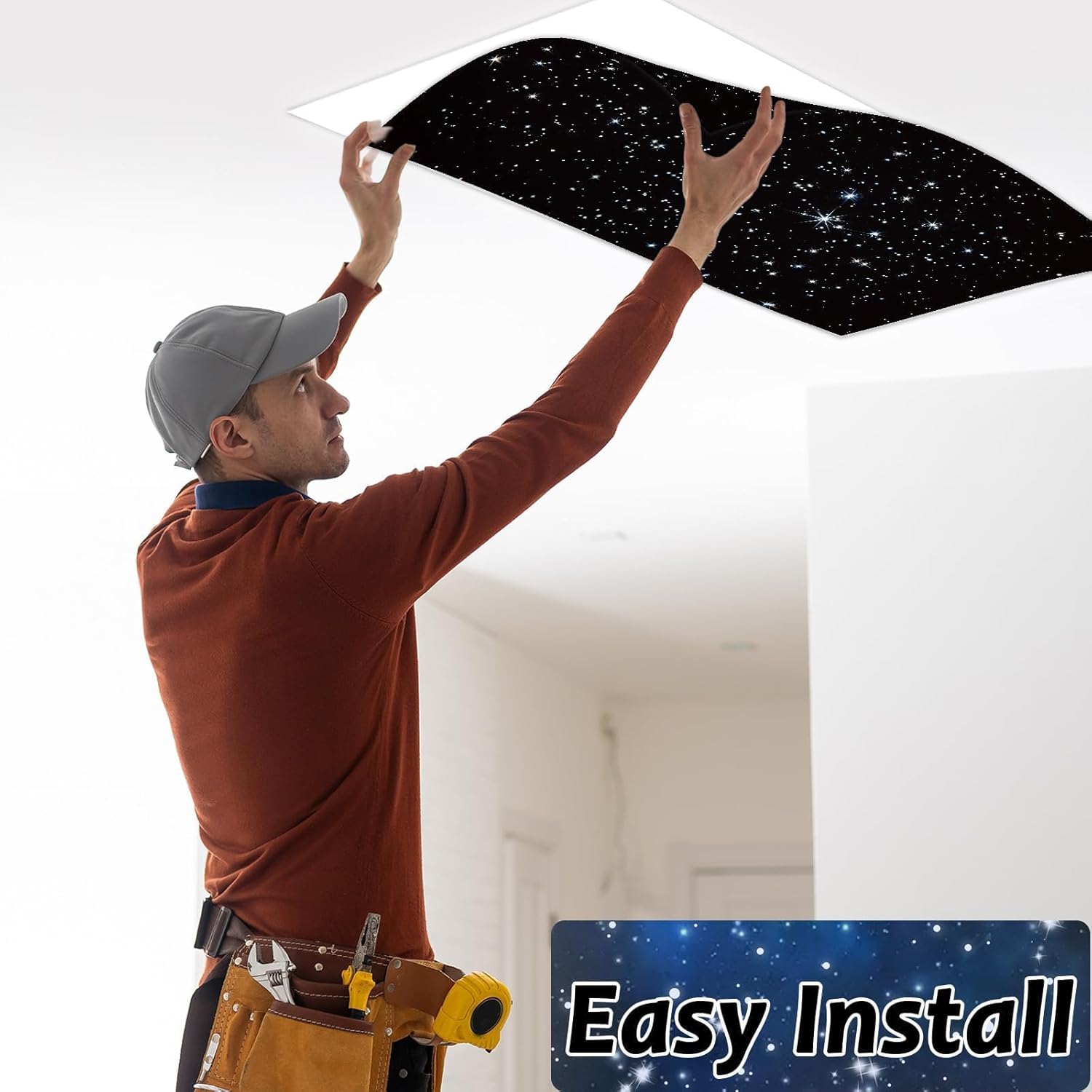 4 Pcs Fluorescent Light Covers with 40 Magnets Decorative for Classroom Ceiling Light 4 x 2 Feet Magnetic Light Covers Filter Easy Install for Office Hospitals & Home Drop Ceiling Supplies (Star)