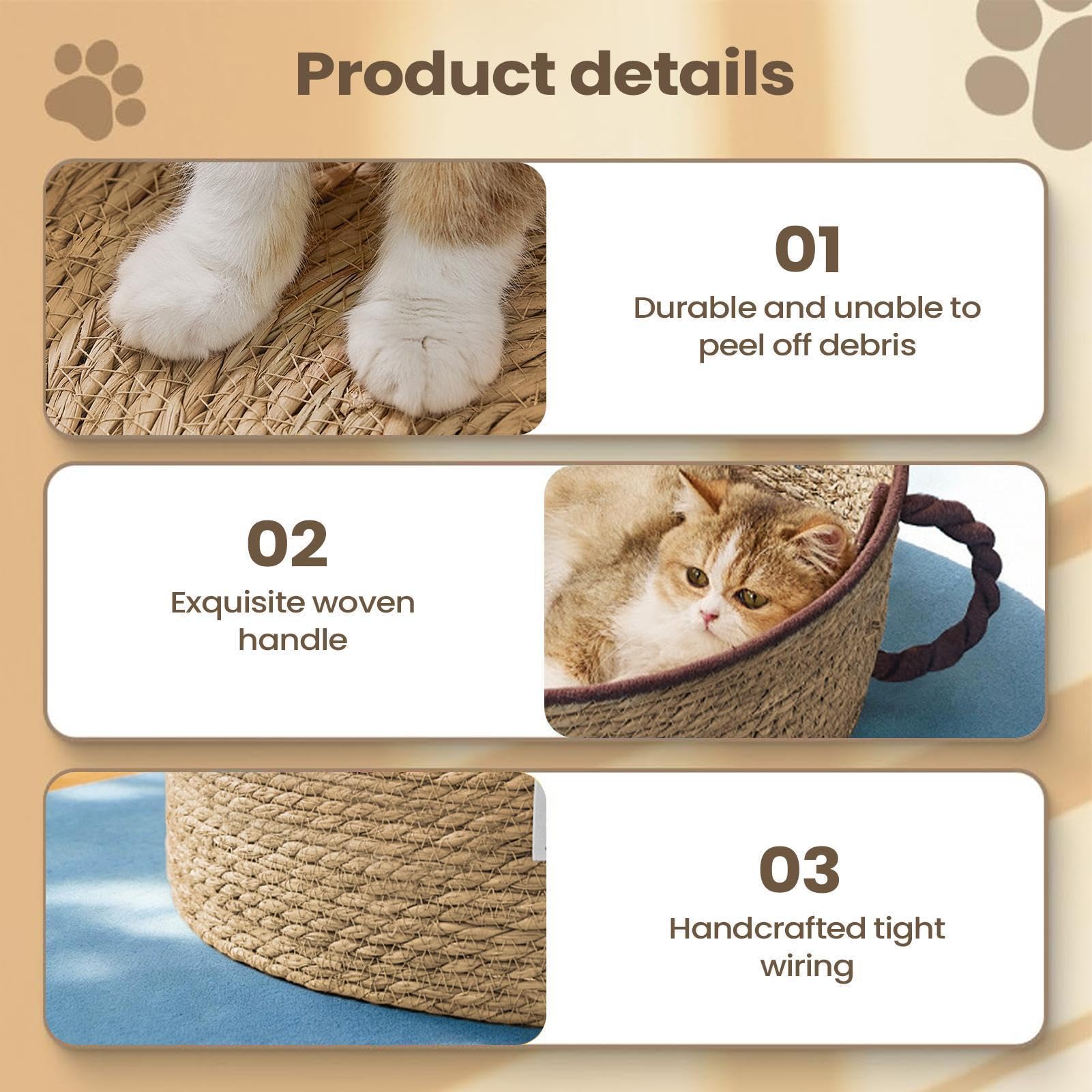 Cesta per gatti – traspirante – cuccia per gatti – in corda di cotone intrecciata – per comodino, soggiorno, ufficio, tavolo, finestra angolare