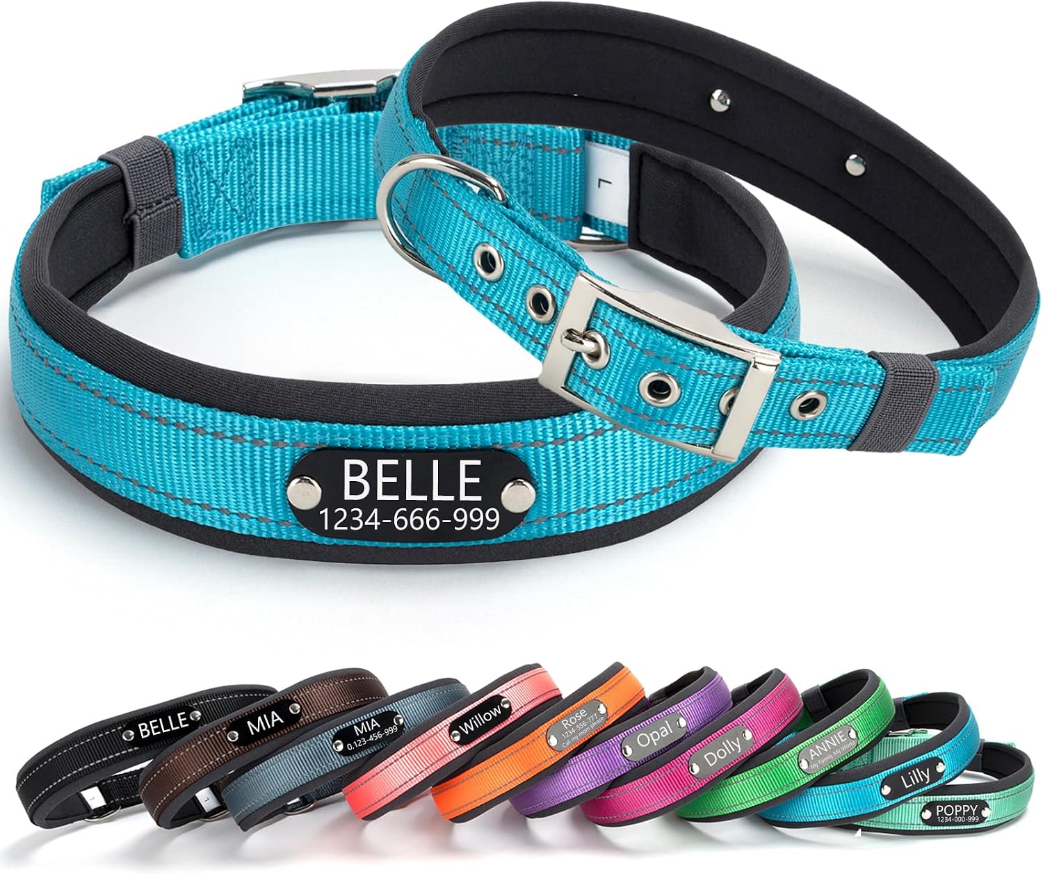 Personalized Dog Collars Laser-Engraved Metal Tag Reflective