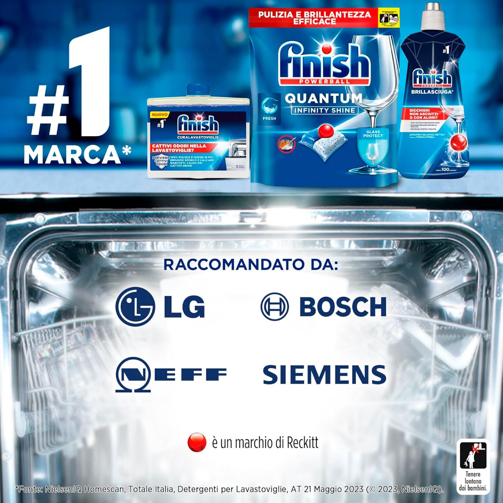 Finish Powerball Quantum 224 Pastiglie Capsule Limone Detersivo Lavastoviglie Azione Sgrassante Pulizia Brillantezza Efficace Contro Corrosione e Aloni - 4 Confezioni da 56 Tabs