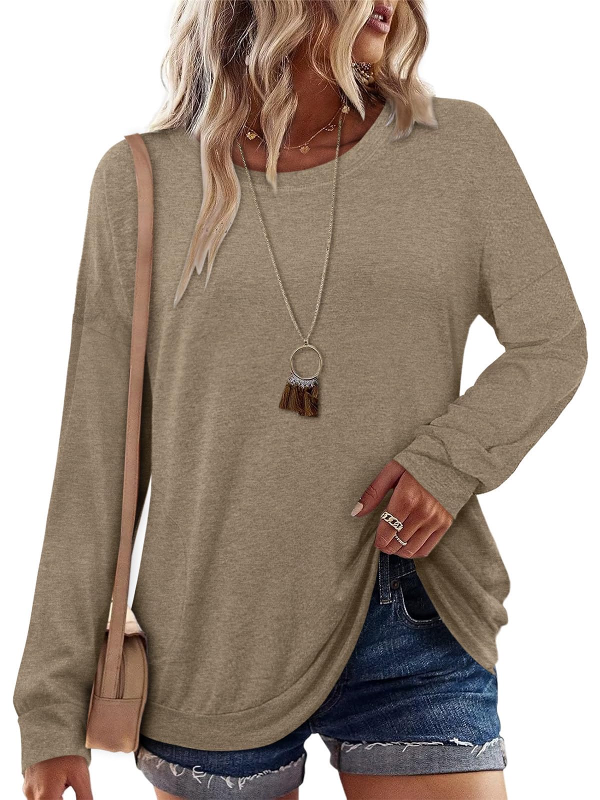 onlypuff Pocket Shirts for Women Casual Loose Fit Tunic Top Comfy Cute Tee Shirt S-3XL