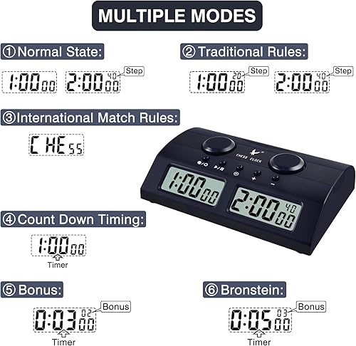 Miniatura 5 de LEAP Reloj de ajedrez profesional con temporizador de ajedrez con luz indicadora y reloj despertador, ideal para ajedrez, I-GO, ajedrez chino y