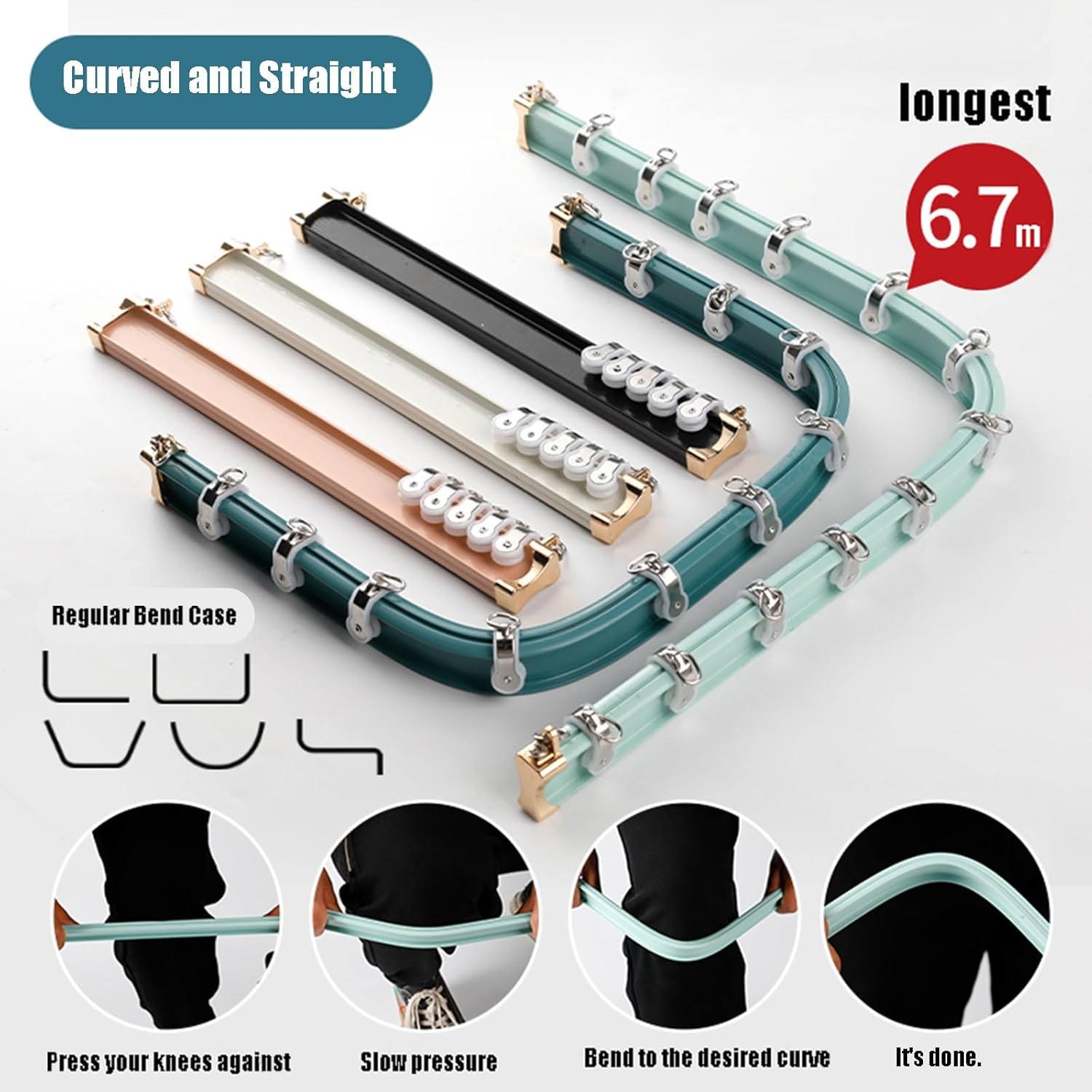 Flexible Ceiling Curtain Track System - Curved Aluminium Rail for Wall or Ceiling Mount, Bendable Room Divider Curtain Rod, Ideal for Custom Drapery (Color: Black)