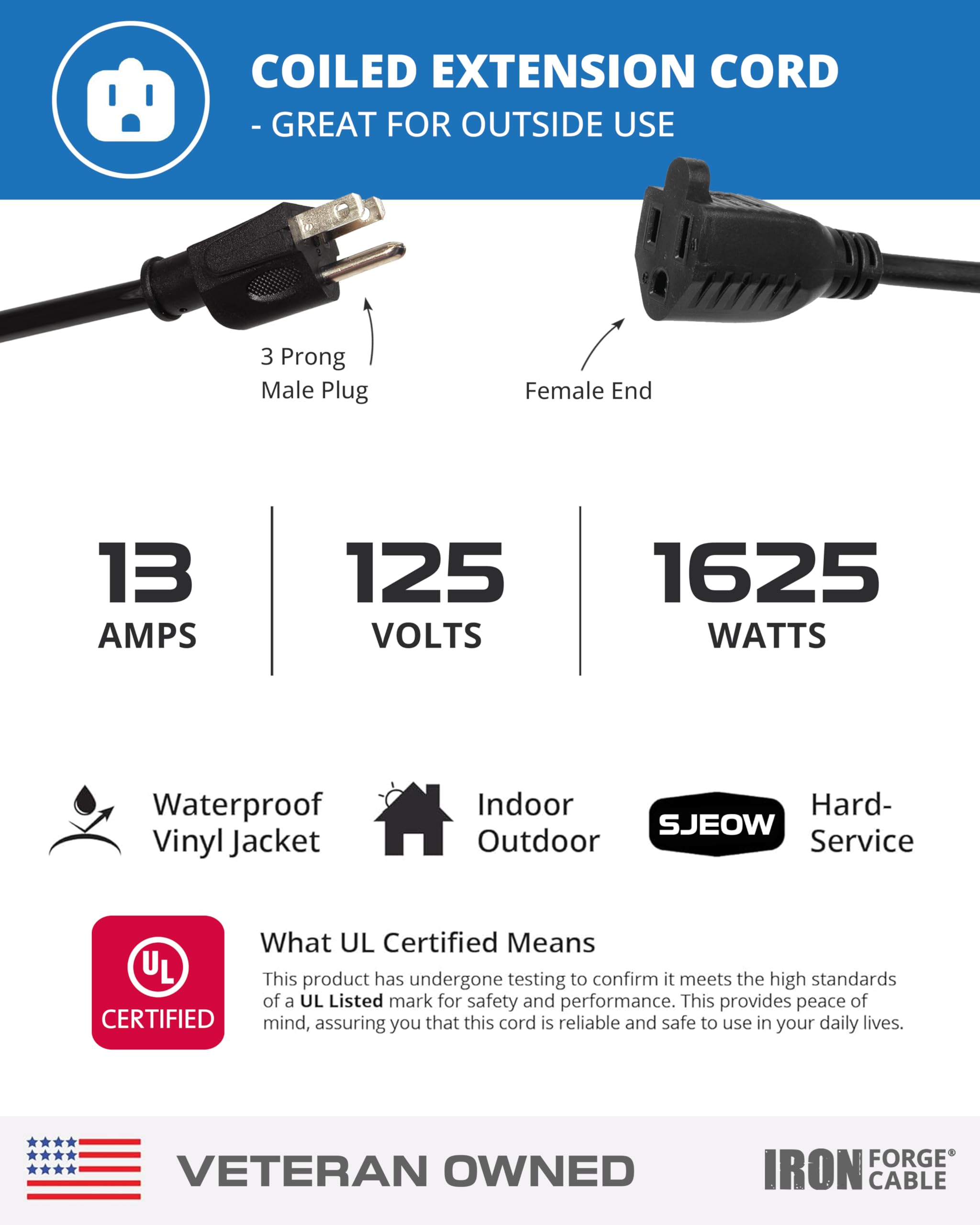 Amazon.com: Iron Forge Cable SJEOW Black Outdoor Coiled Extension
