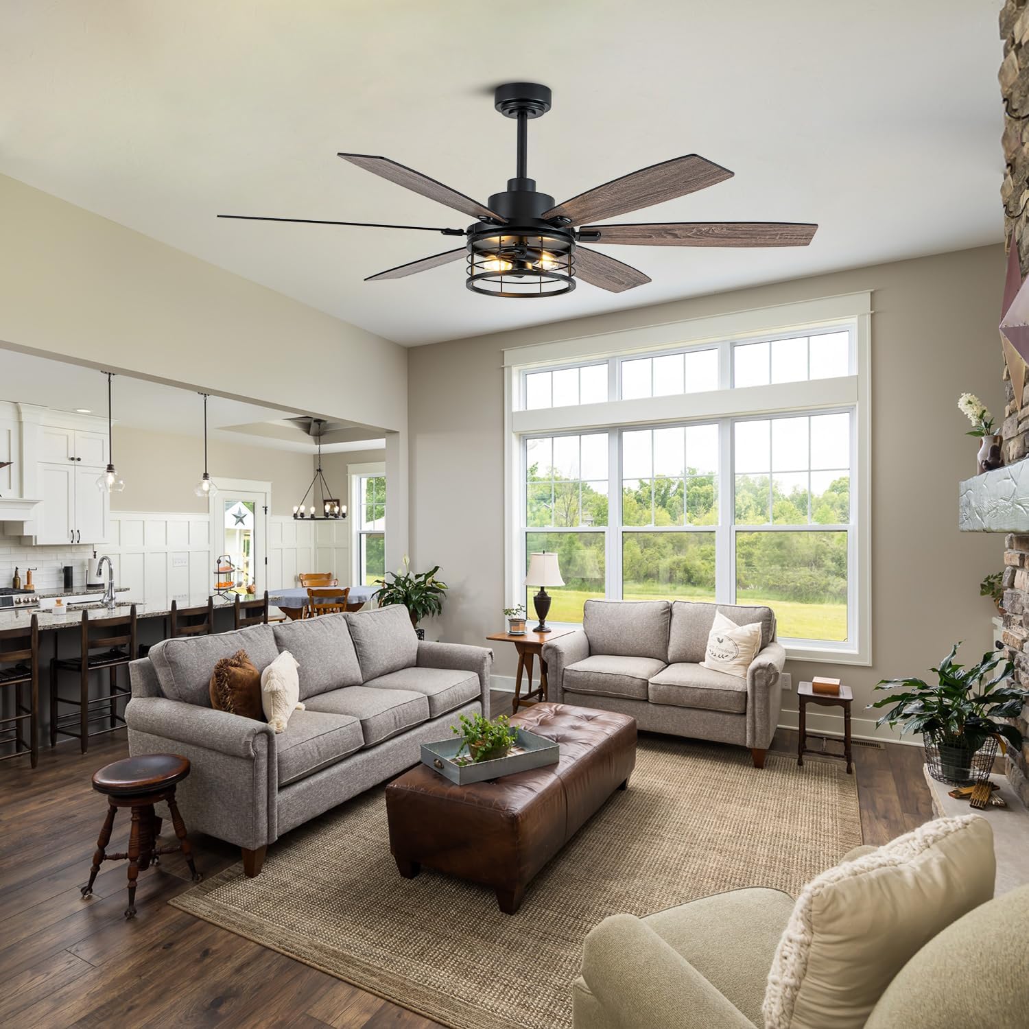 60 Inch Farmhouse Ceiling Fan with Light and Remote Black Rustic Ceiling Fan Quiet and Reversible DC Motor Chandelier Fan for Living Room Bedroom Patio