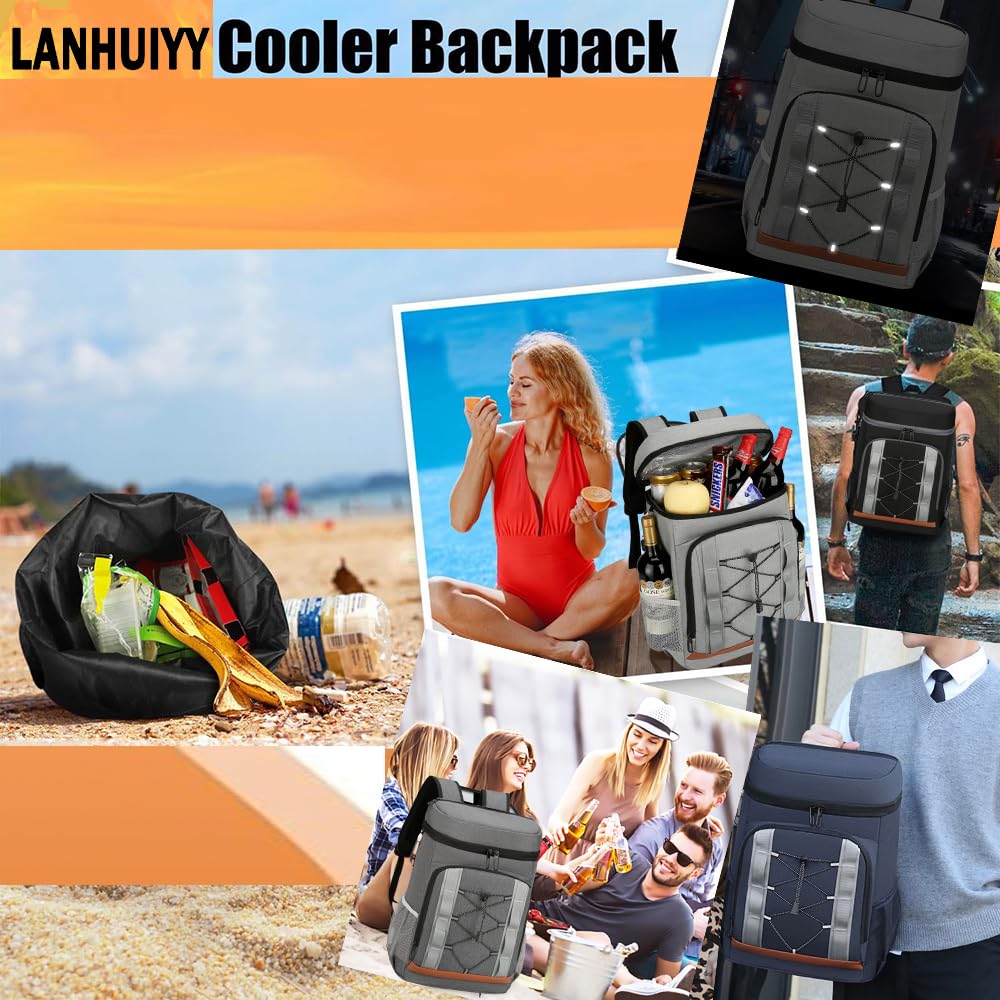 Zaino isotermico da 30 litri, grande borsa per uomo e donna, ideale per picnic, barbecue, campeggio, escursioni, shopping (nero)