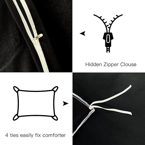 Miniatura 5 de Airensky Juego de funda de edredón negra tamaño King, ultra suave y transpirable, 3 piezas, 1 funda de edredón de 90 x 104 pulgadas con cierre de