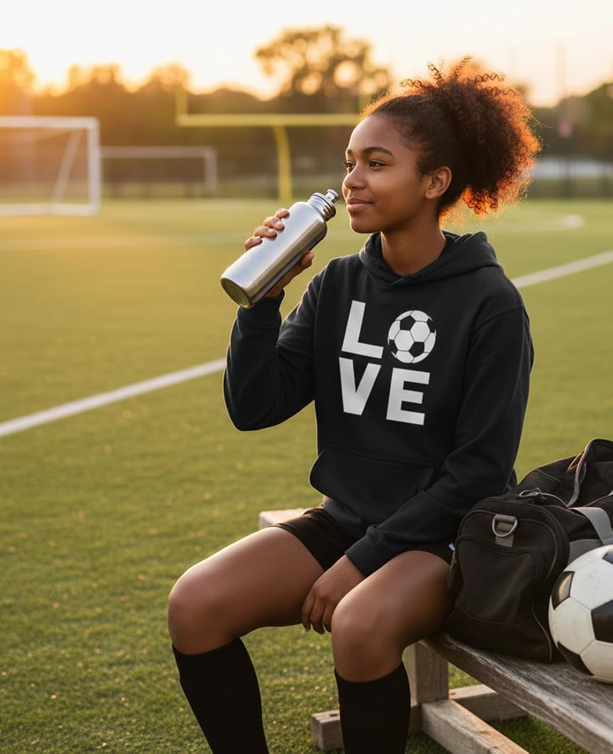 Tstars Love Soccer Hoodie - Sporty Hoodies for Women & Teen Girls - Apparel Gift Idea for Coaches Fans Players