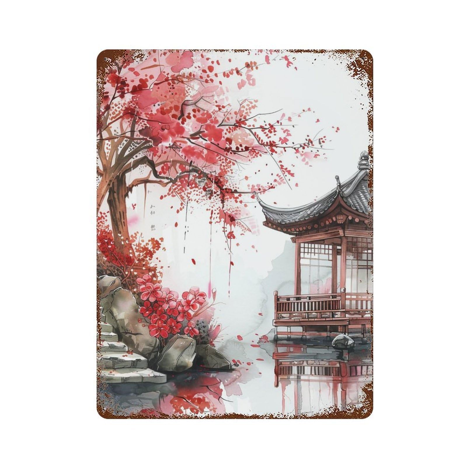 HDURYEYRYY Garden Pond Teahouse 01 Wall Retro Iron Vintage Art Metal Tin Sign Poster Modern Home Cofffee Club Art Bar Shop Decor Style 40x30cm