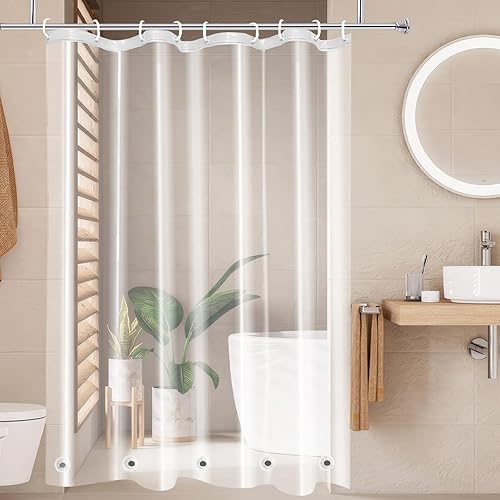Miniatura 12 de AooHome Forro de Cortina de Ducha Transparente de 72x75, Cortinas de Ducha 3D de EVA Resistente con Cubo de Agua con 5 Imanes Inferiores, Repelente