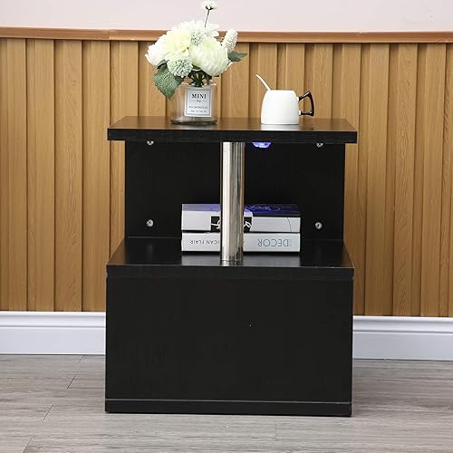 Miniatura 7 de Gdrasuya10 Mesa auxiliar con luz LED en forma de S, mesa auxiliar de alto brillo, mesa auxiliar moderna para sofá, mesa auxiliar de 3 niveles, mesa