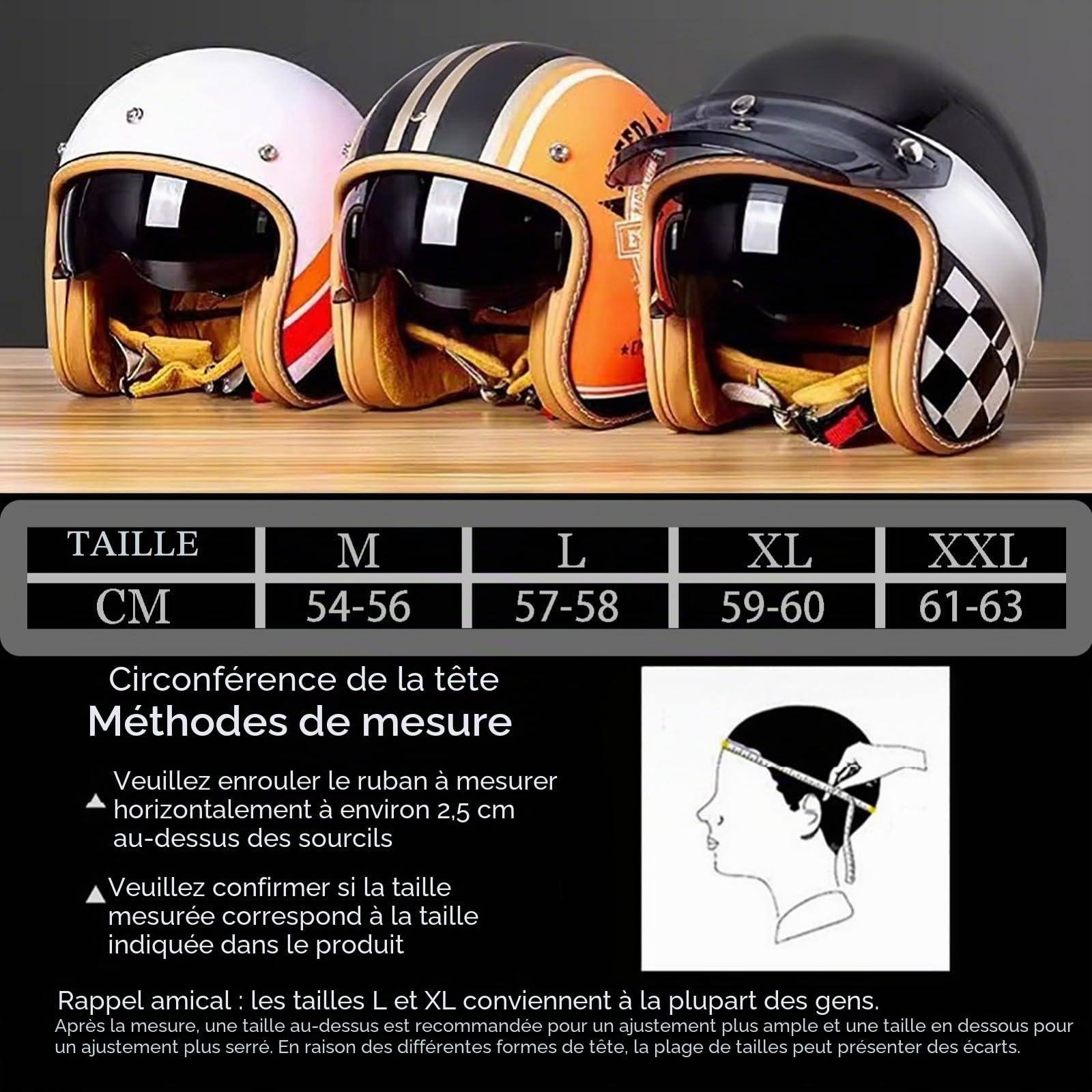 Demi Casque de Moto Vintage, Casque Ouvert Hommes Femmes, Casque de Moto Rétro Demi-Jet avec Visière Solaire, Adultes Casque Scooter Cruiser Cyclomoteur, Homologué ECE/Dot 54-63cm