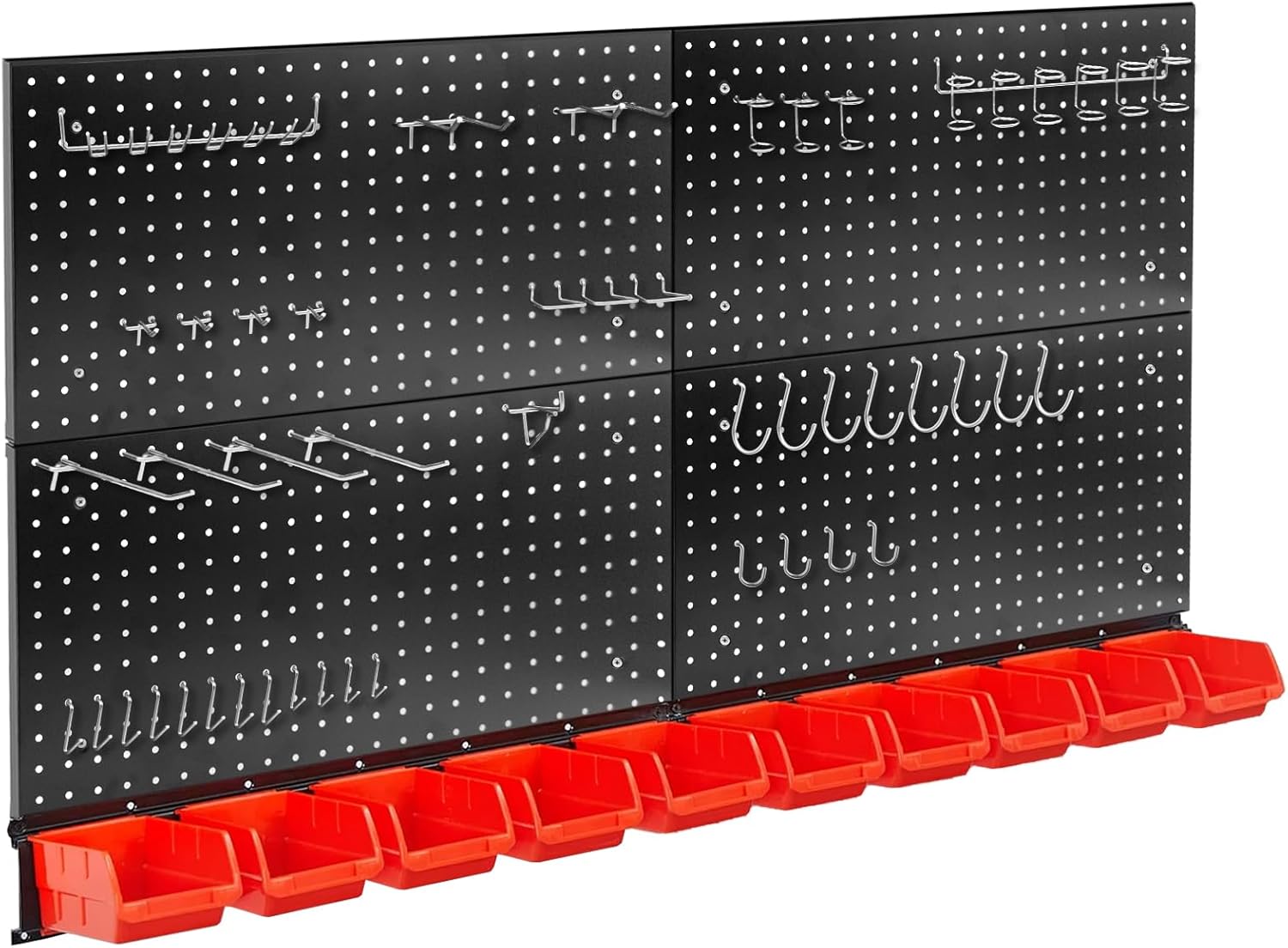 Peg Board Wall Organizer, 24"x48" Black Metal Pegboard Organizer, 4 Metal Pegboard Panels with 55 Accessories, Wall Mount Large Peg Board Kit with Hooks, Bins for Home, Garage, Workbench