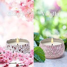 Aromatherapy Candles for Home Scented 2 Pack 2.5 oz Natural Floral Cherry and Vanilla Candles Set, Stress Relief Candles Gifts for Women, Portable Mini Candles Gift for Christmas, Birthday