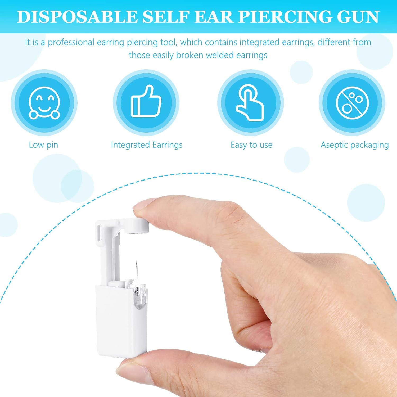 Honoson 6 Pieces Disposable Ear Gun Piercing Kit with Earrings Portable Self Ear Piercing Tool for Men and Women at Home Includes Small Studs (Bead Style, White)