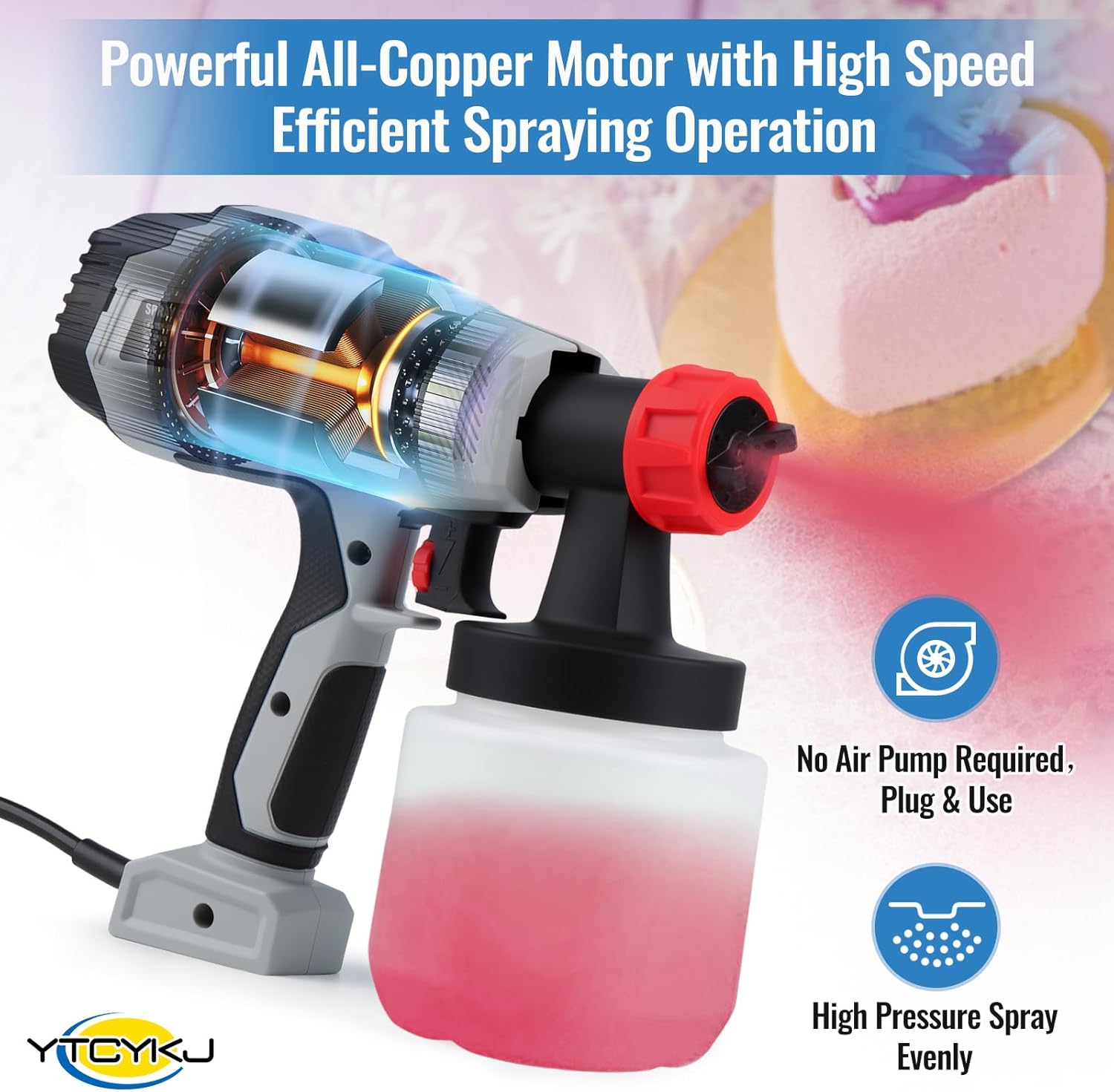 Chocolate Spray Gun 500W - Spray Gun for Cakes-Cake Decorating Kit with 3 Pure Copper Nozzle(1.3mm+1.8mm+2.6mm),Chocolate Decoration for Bakery/Home Baking