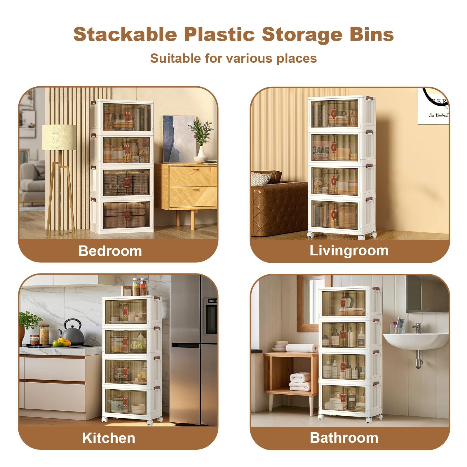 Aufbewahrungsboxen Mit Deckel, 4-Lagige Stapelbare Plastikbox Mit Rollen & 2 Öffnungsarten, Faltbare Aufbewahrungsbox Für Kleidung, Haushalt, Büro, Küche & Schlafzimmer 65x42x145.5cm