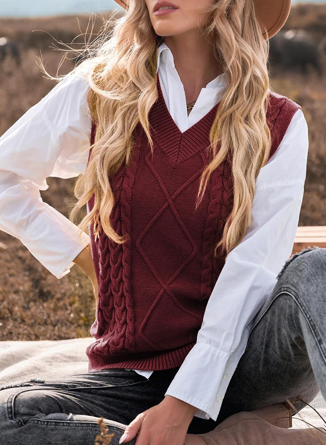 EVALESS Oversized Sweater Vest for Women V Neck Sleeveless Solid Color Loose Pullover Sweater - Image 3