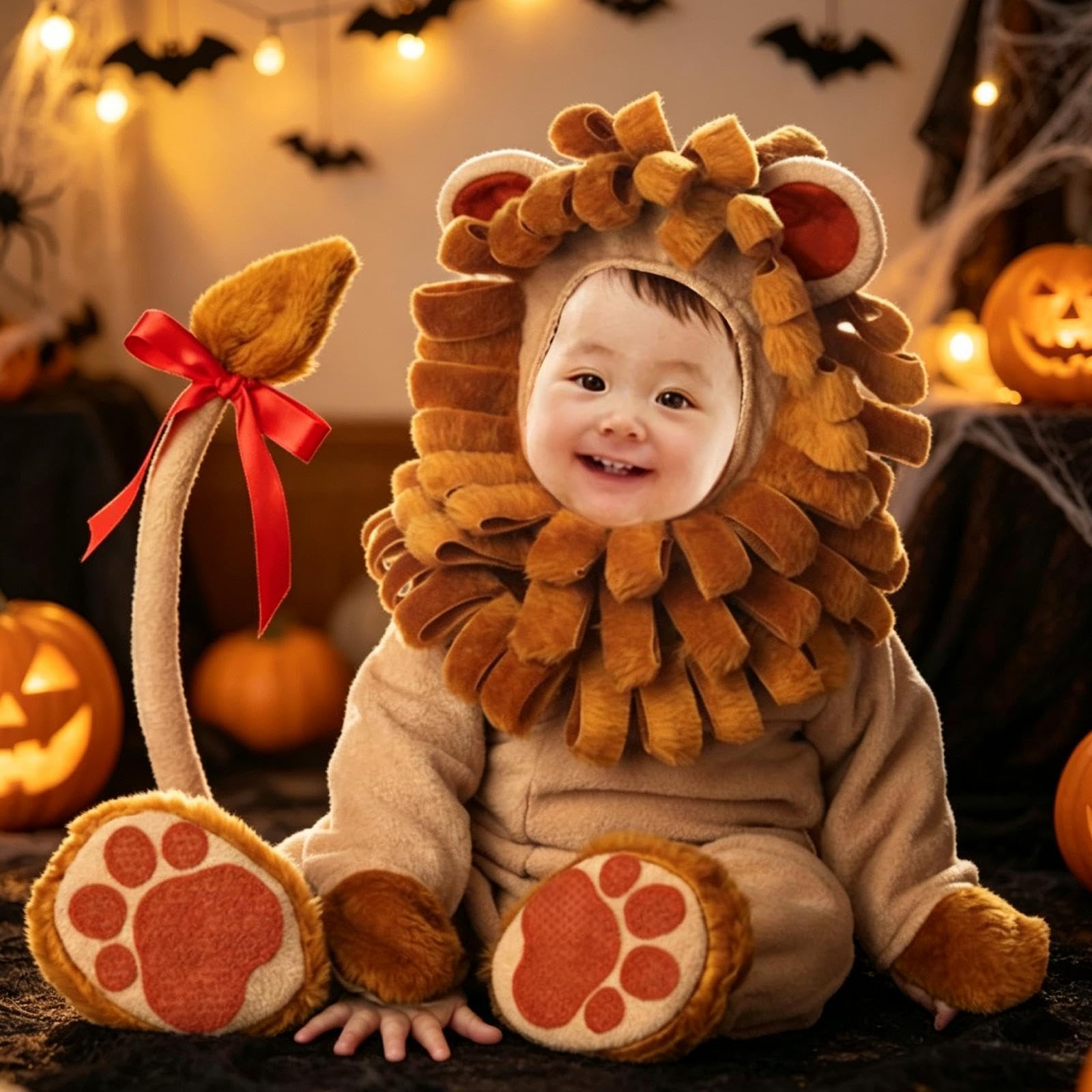 predolo Combinaison déguisement bébé Animal, Costume Cosplay, Combinaison à Capuche Originale, Tenue pour Halloween, Jeu rôle et Festival, Lion, XL