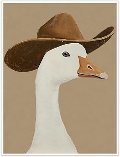 KYHLHS Cowboy Goose Canvas Poster, Modren Cowboy Hat Geese Wall Art, Funny Animals in Cowboy Hat Painting Picture Print for Kid Bedroom Living Room Home Nursery Wall Decor 12 x 16 Inch Unframed