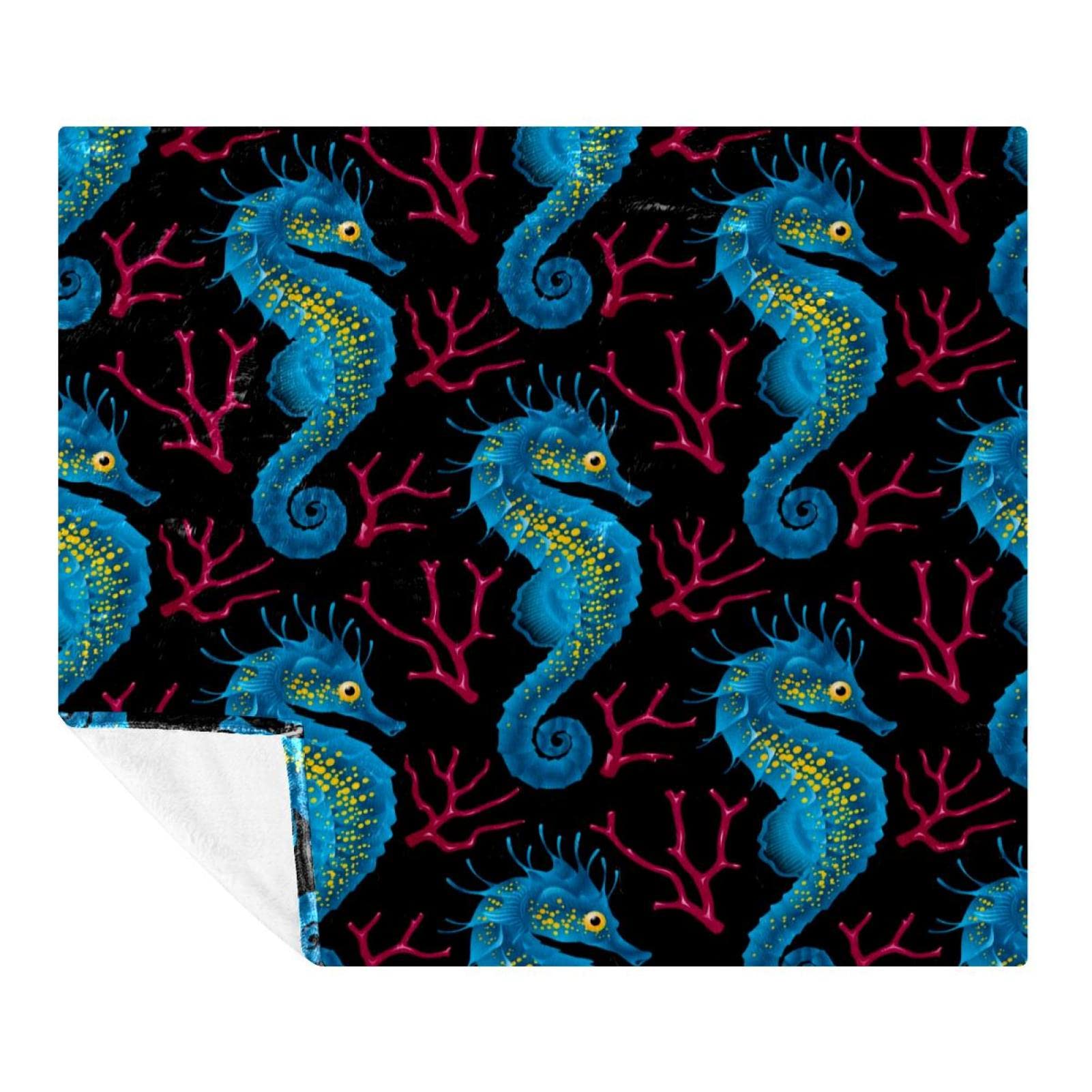 Couverture hippocampe bleu pour cocooning sur le canapé ou lit 150x130