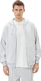 KOTON mens Seam Detail Pocket Hooded Cardigan Sweatshirt