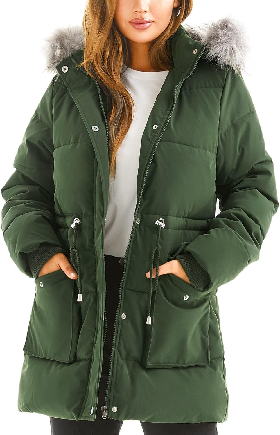 Women's Winter Hooded Coat Waterproof Down Long Jacket Warm Parka Thicken Puffer Coat with Removable Fur Hood - Image 2