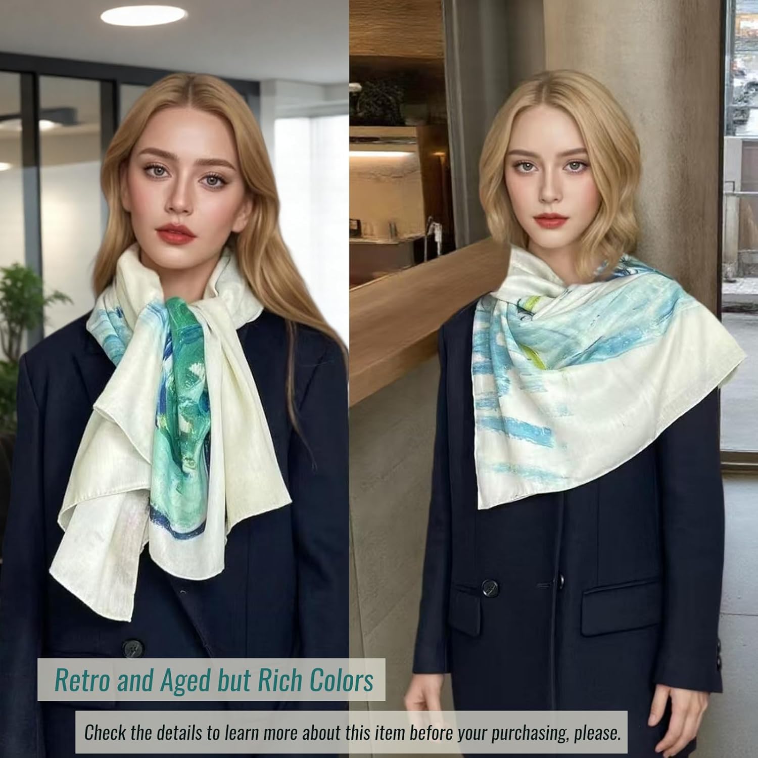 Artist Oil Painting Wraps 51"x51" Cashmere-Soft Art Pashmina Luxury Rolled Hem Women Large Travel Blanket Shawl