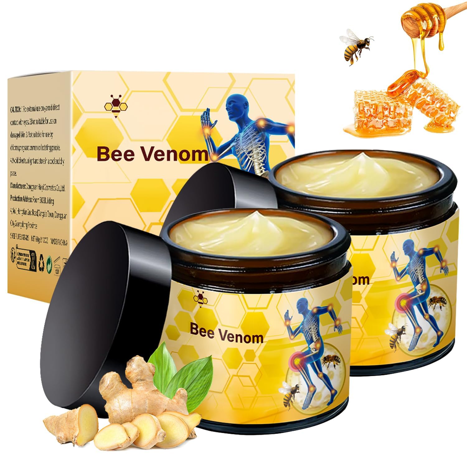 2 Pcs Botulinum Toxin & Bee Venom-Relief Bone Healing Cream, Professional Bee Venom Cream, Natural Joint Relief Gel for Neck,Waist,Back Hand Feet and
