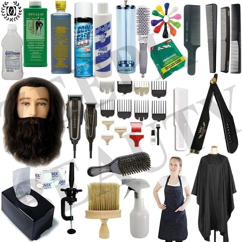 Barber School Kit Beauty School Kit Men/Male Manikin Head Beard Clippers Practical Exam Approved Kit