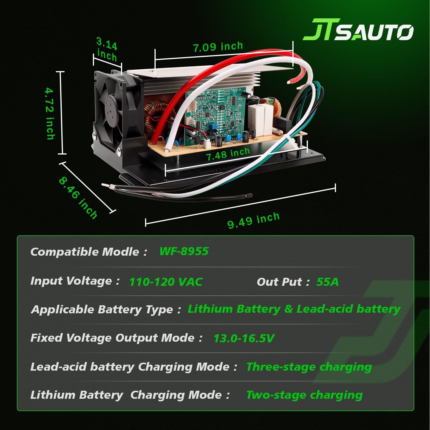 Upgrade WF-8955-AD-MBA 55 Amp RV Power Converter with 3-Stage Smart Charger | 110V AC to 12V DC Converter | Battery Charger with Thermal Protection | for RVs Camper Trailer