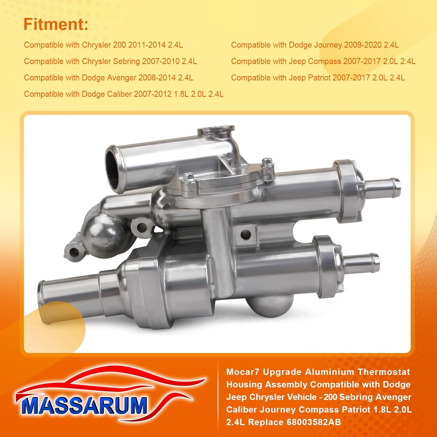 Upgrade Aluminium Thermostat Housing Assembly Compatible with Dodge Jeep Chrysler Vehicle - 200 Sebring Avenger Caliber Journey Compass Patriot 1.8L 2.0L 2.4L Replace 68003582AB